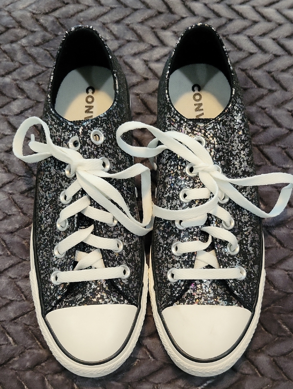 Converse Black Glitter Low-Top Sneakers with White Laces